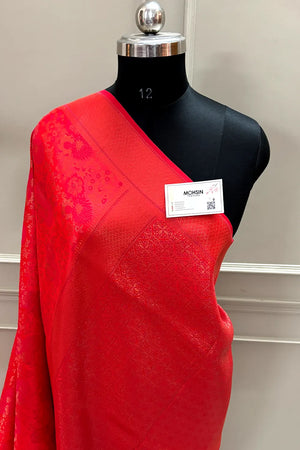 Pinkish Red Banarasi Silk Saree