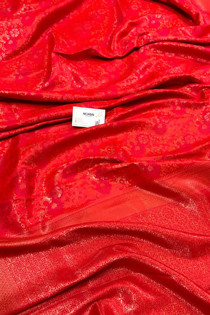 Pinkish Red Banarasi Silk Saree