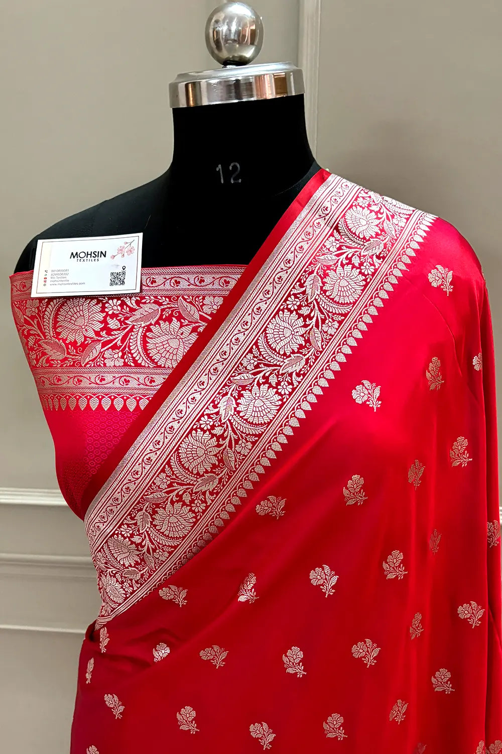 Pinkish Red Chaman Buti Katan Silk Banarasi Saree