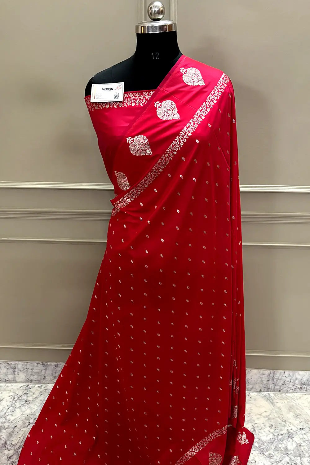 Pinkish Red Hukum Buti Katan Silk Banarasi Saree