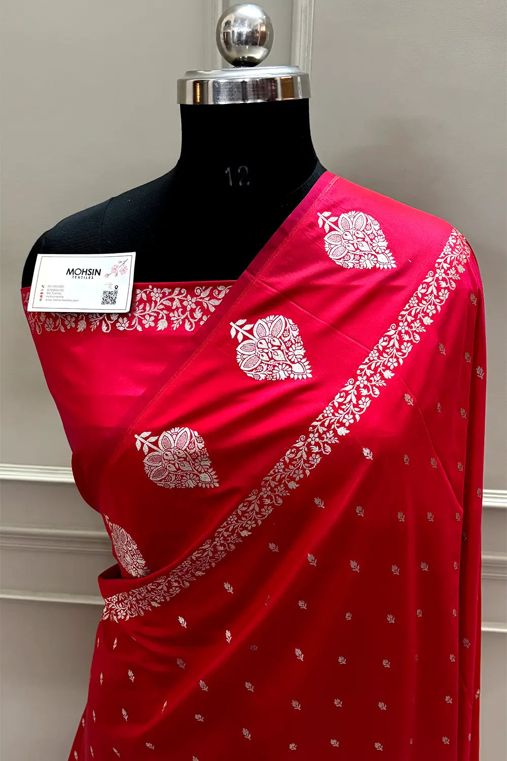 Pinkish Red Hukum Buti Katan Silk Banarasi Saree