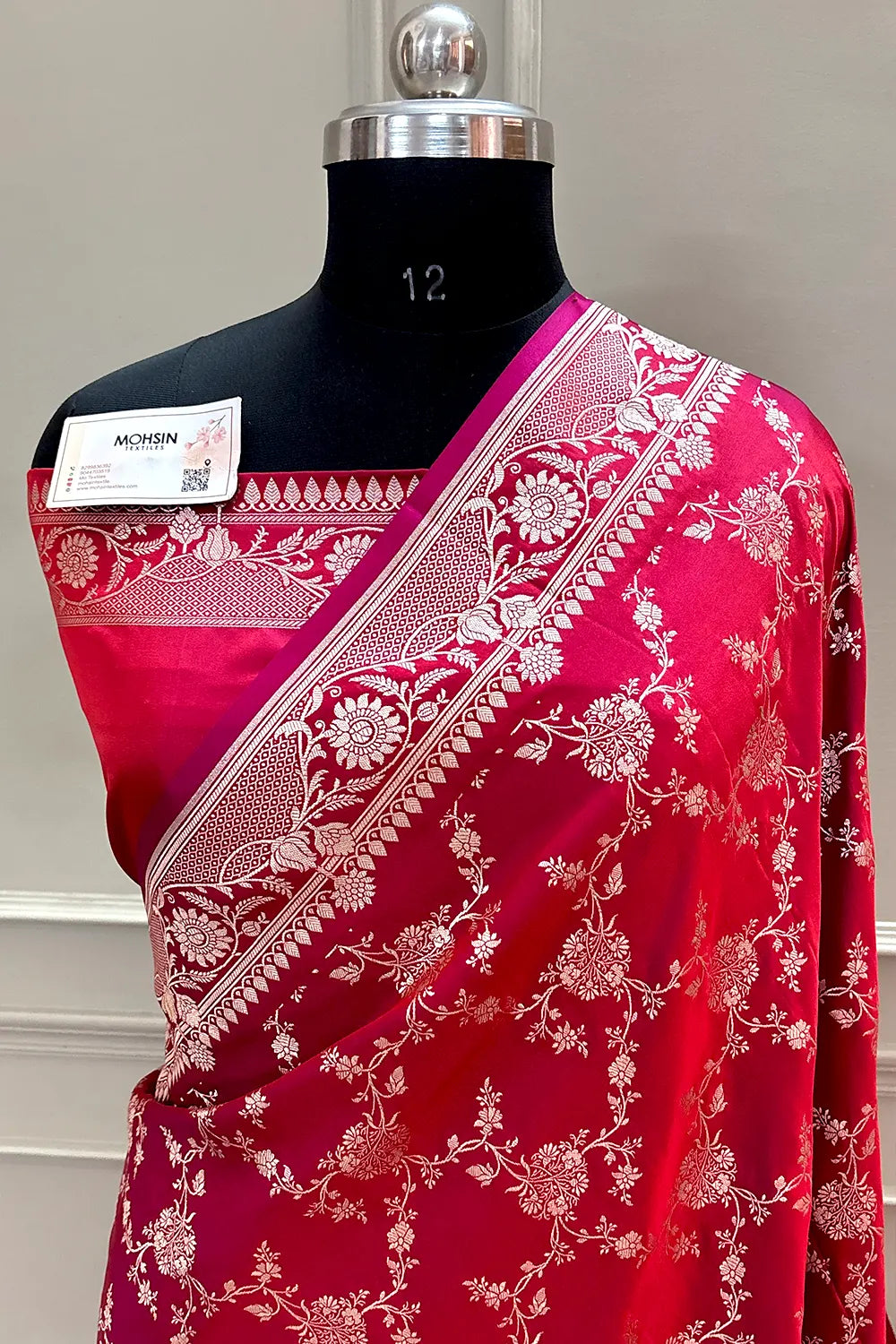 Pinkish Red Jhanjaal Katan Silk Banarasi Saree