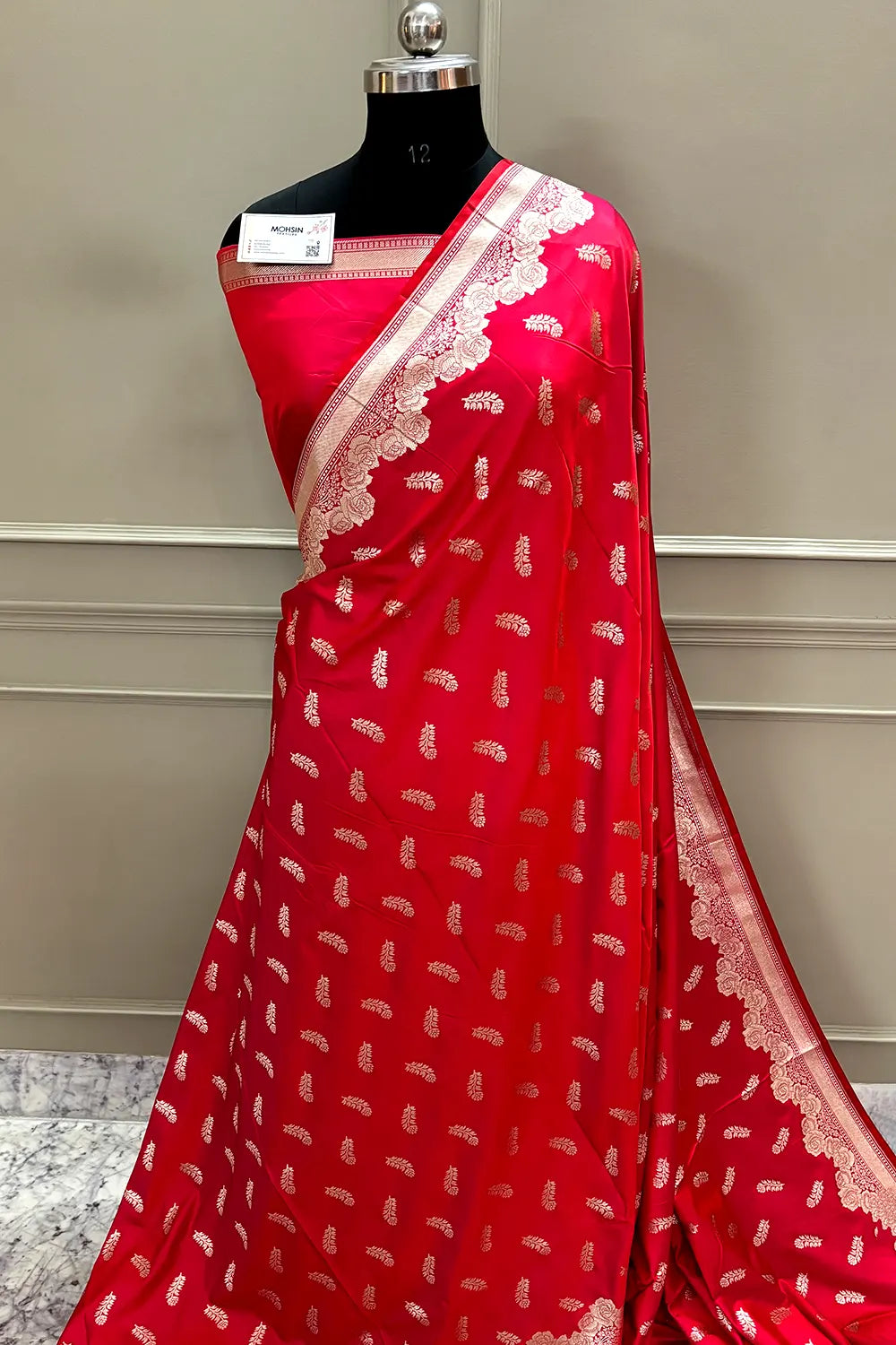 Pinkish Red Kanak Buti Katan Silk Banarasi Saree
