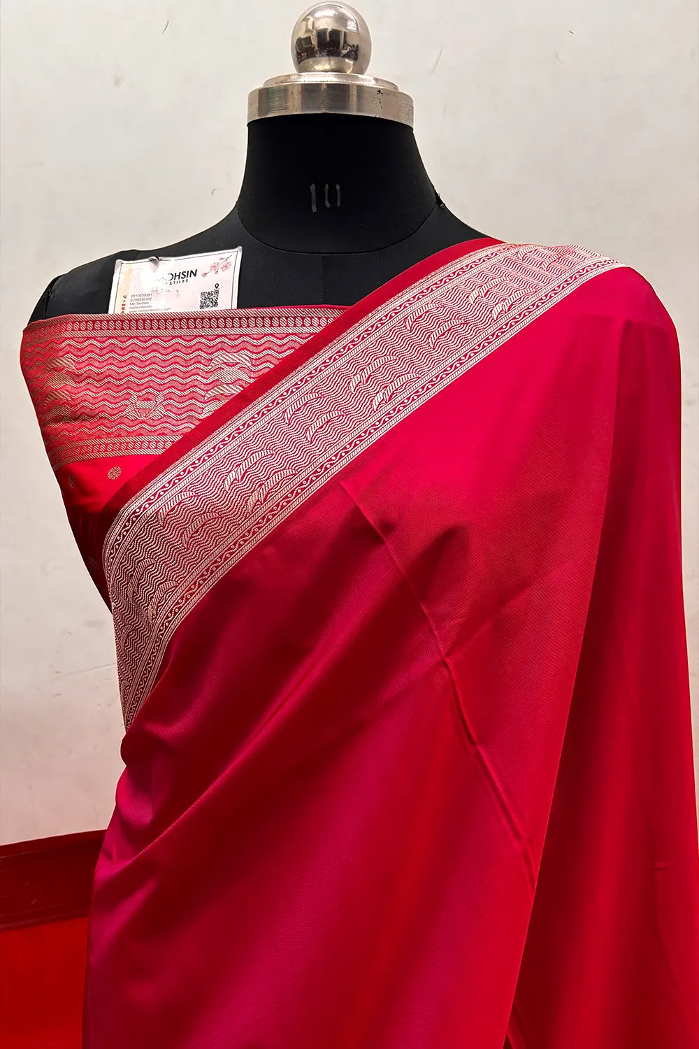 Pinkish Red Plain Ghat Katan Silk Banarasi Saree