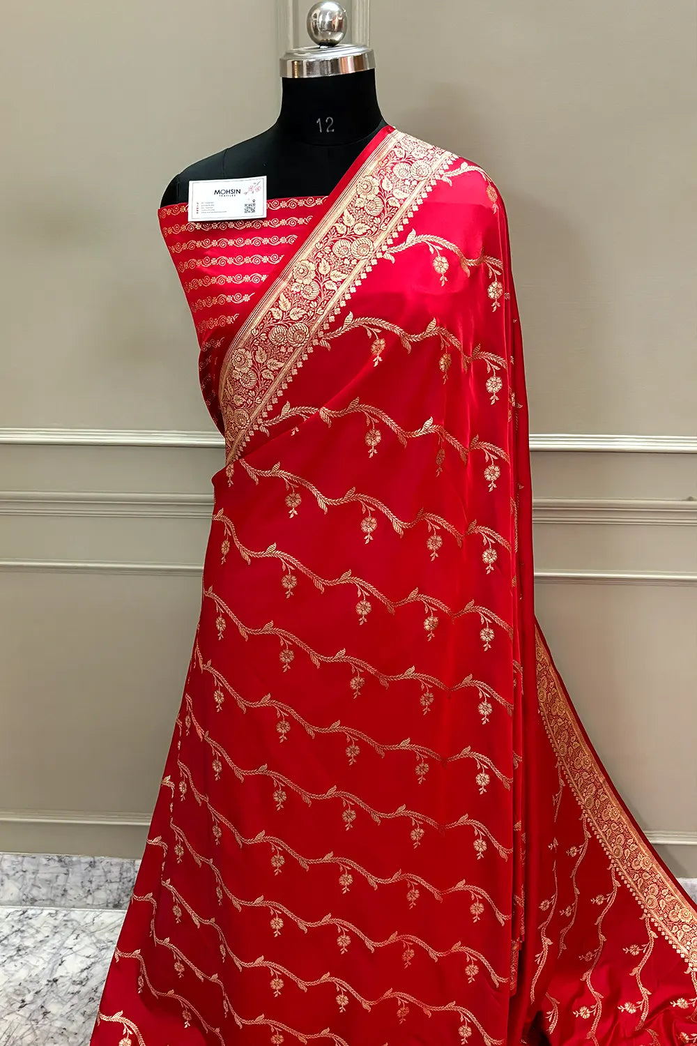 Pinkish Red Rowa Laher Katan Silk Banarasi Saree
