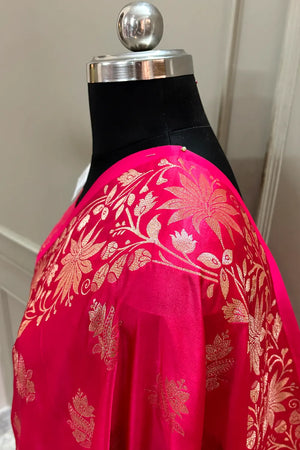 Pinkish Red Zari Banarasi Silk Saree