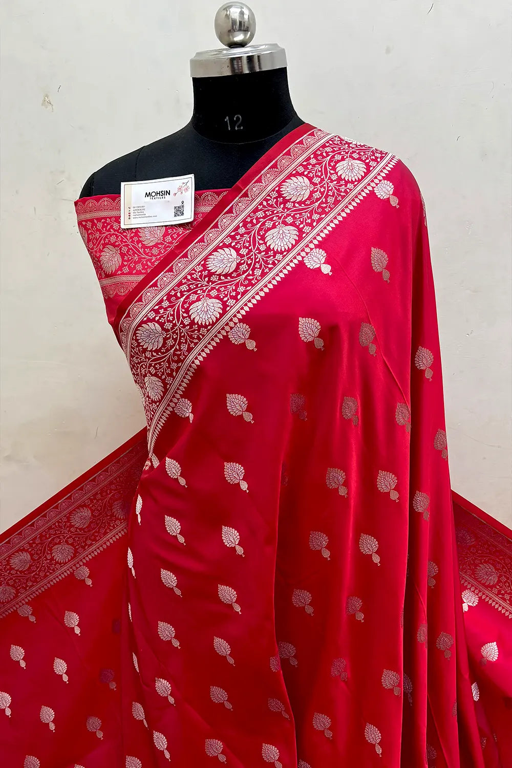 Pinkish Red Zari Katan Mashru Silk Banarasi Saree