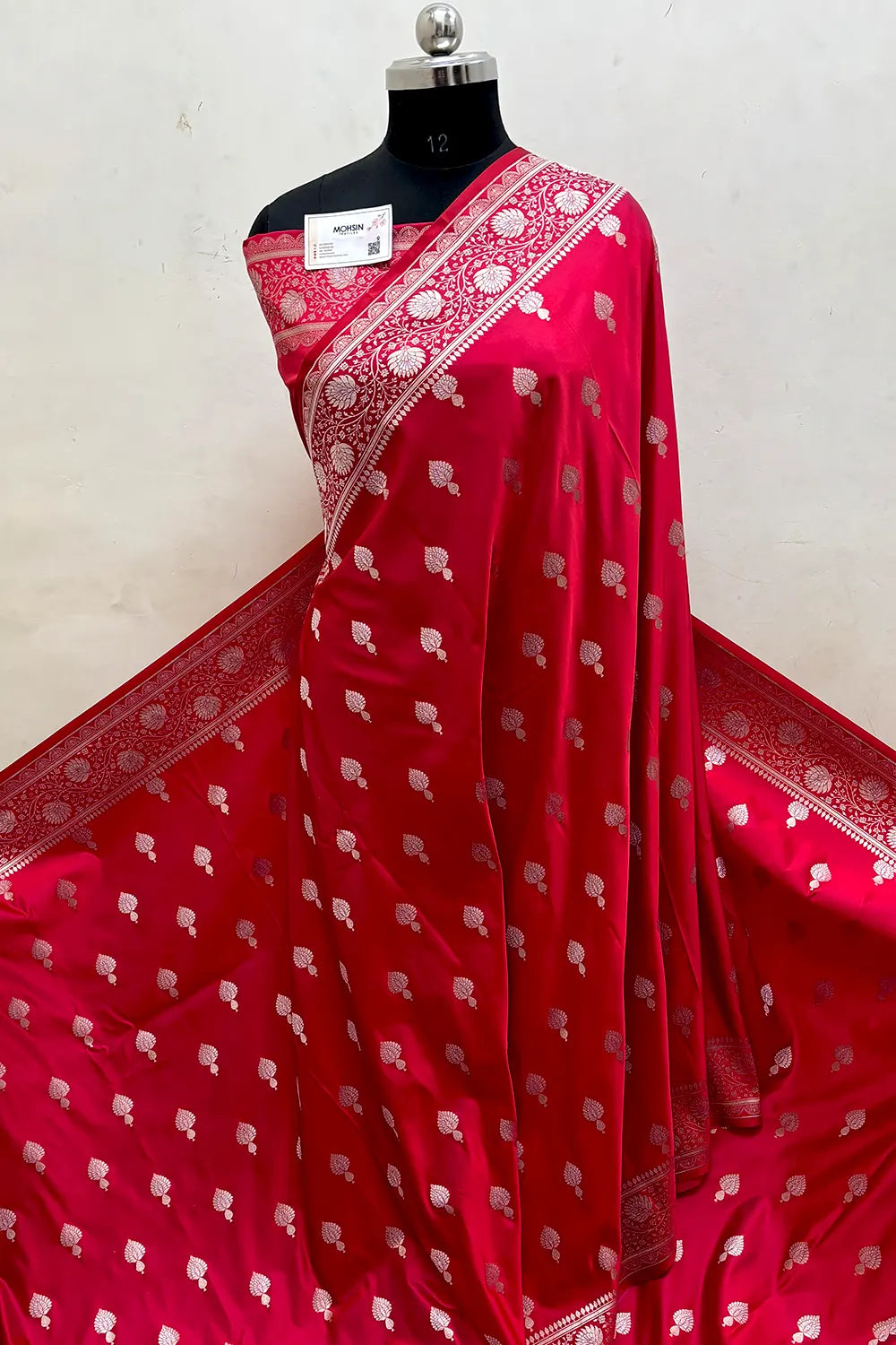 Pinkish Red Zari Katan Mashru Silk Banarasi Saree