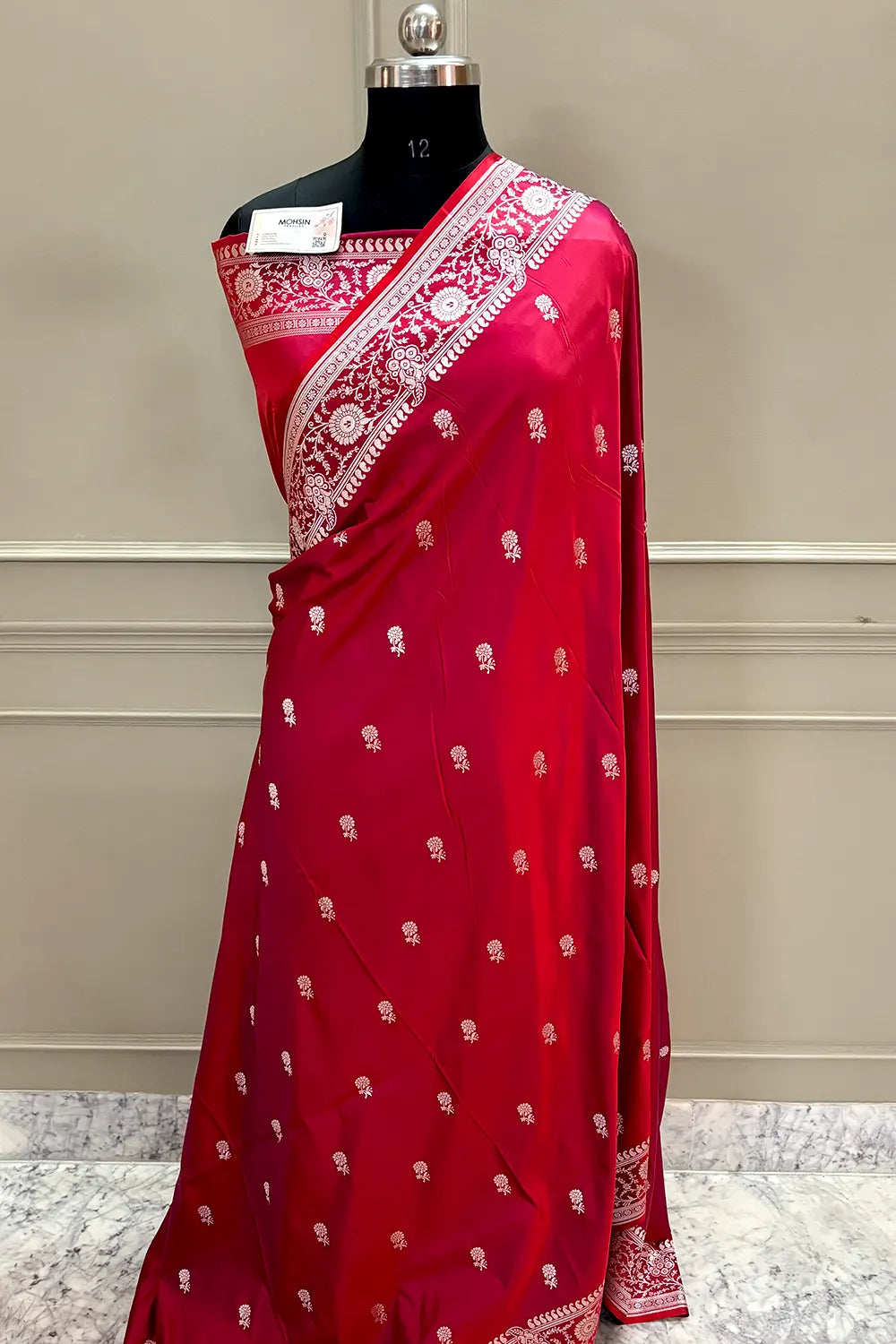Pinkish Red Zari Katan Silk Banarasi Saree