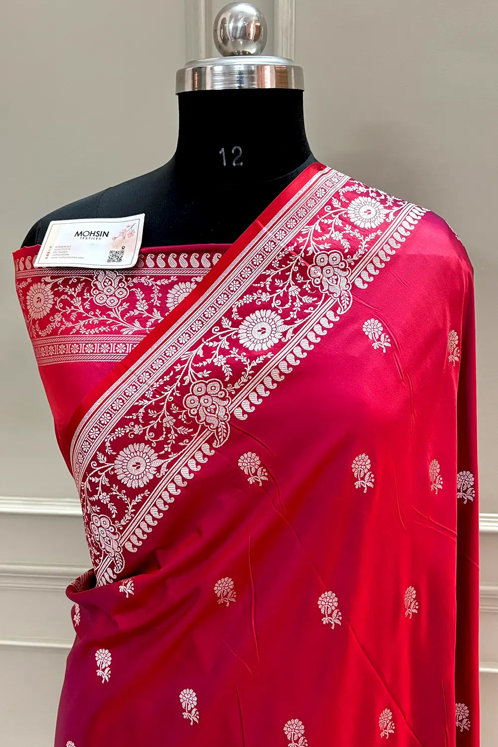 Pinkish Red Zari Katan Silk Banarasi Saree