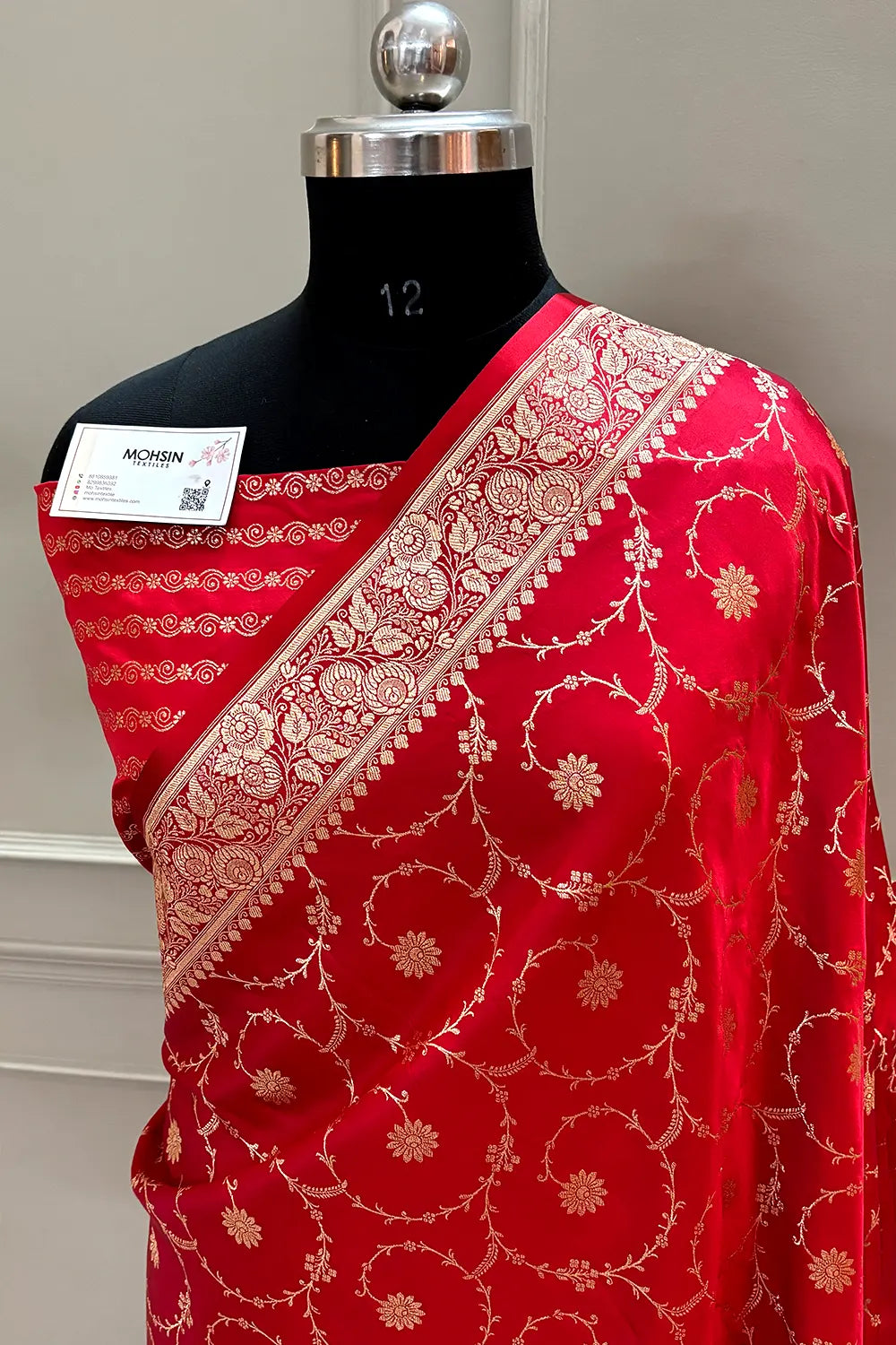 Pinkish Red Zari Katan Silk Banarasi Saree