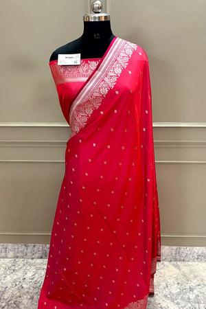 Pinkish Red Zari Katan Silk Banarasi Saree