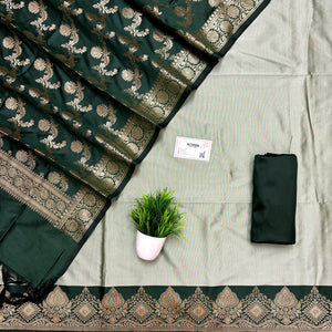 Pista and Bottle Green Plain Semi Katan Silk Banarasi Silk Suit