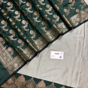 Pista and Bottle Green Plain Semi Katan Silk Banarasi Silk Suit