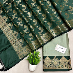 Pista and Bottle Green Plain Semi Katan Silk Banarasi Silk Suit