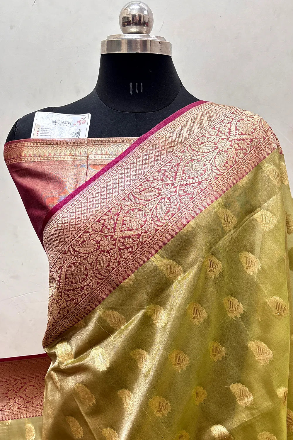 Pista and Onion Pink Tissue Silk Banarasi Saree