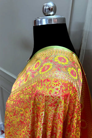 Pista and Peach Jungli Jaal Katan Silk Banarasi Saree