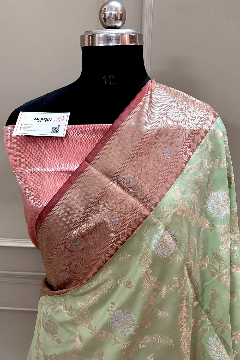 Light Pista and Red Zari Banarasi Silk Saree