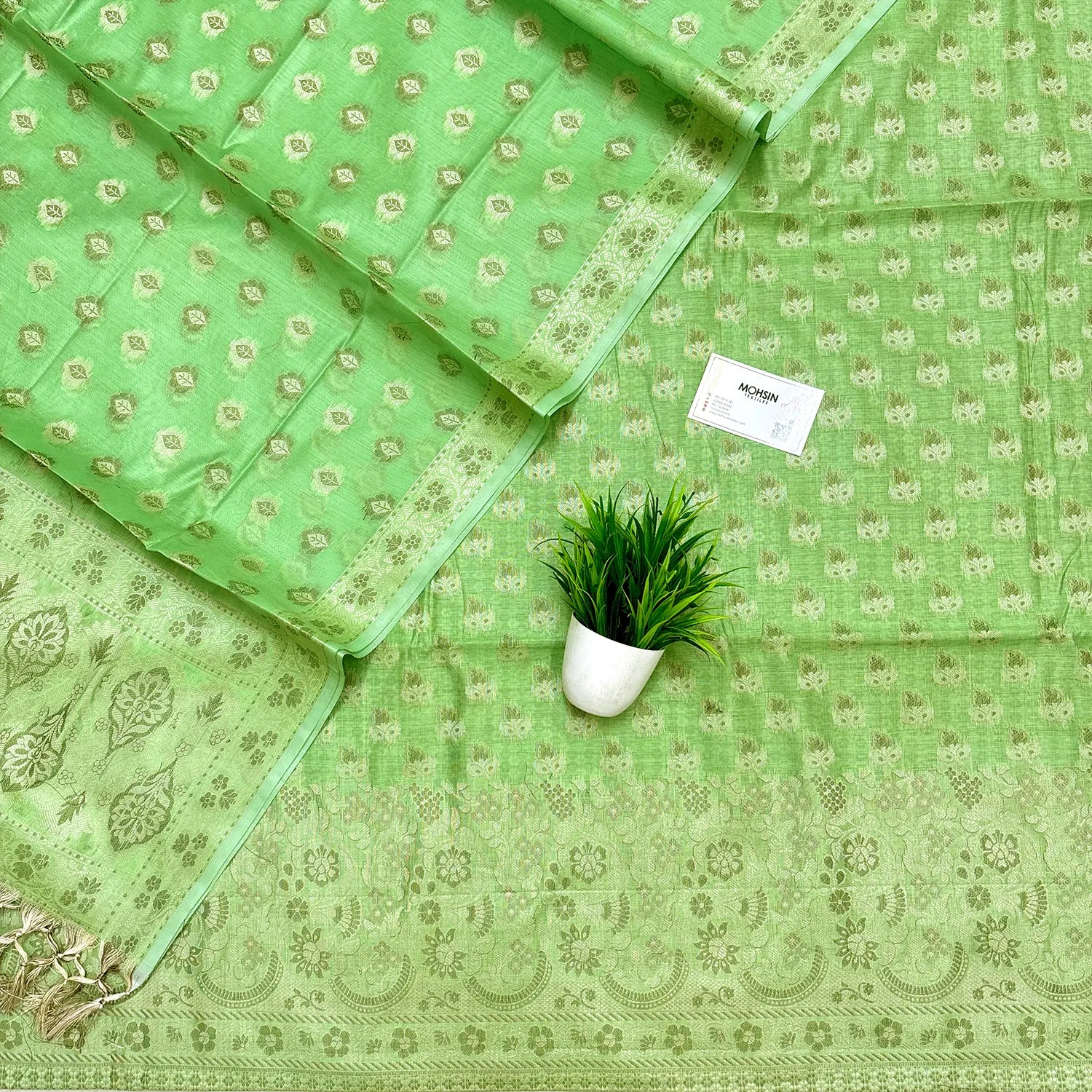 Pista Angoori Buti Cotton Silk Banarasi Suit