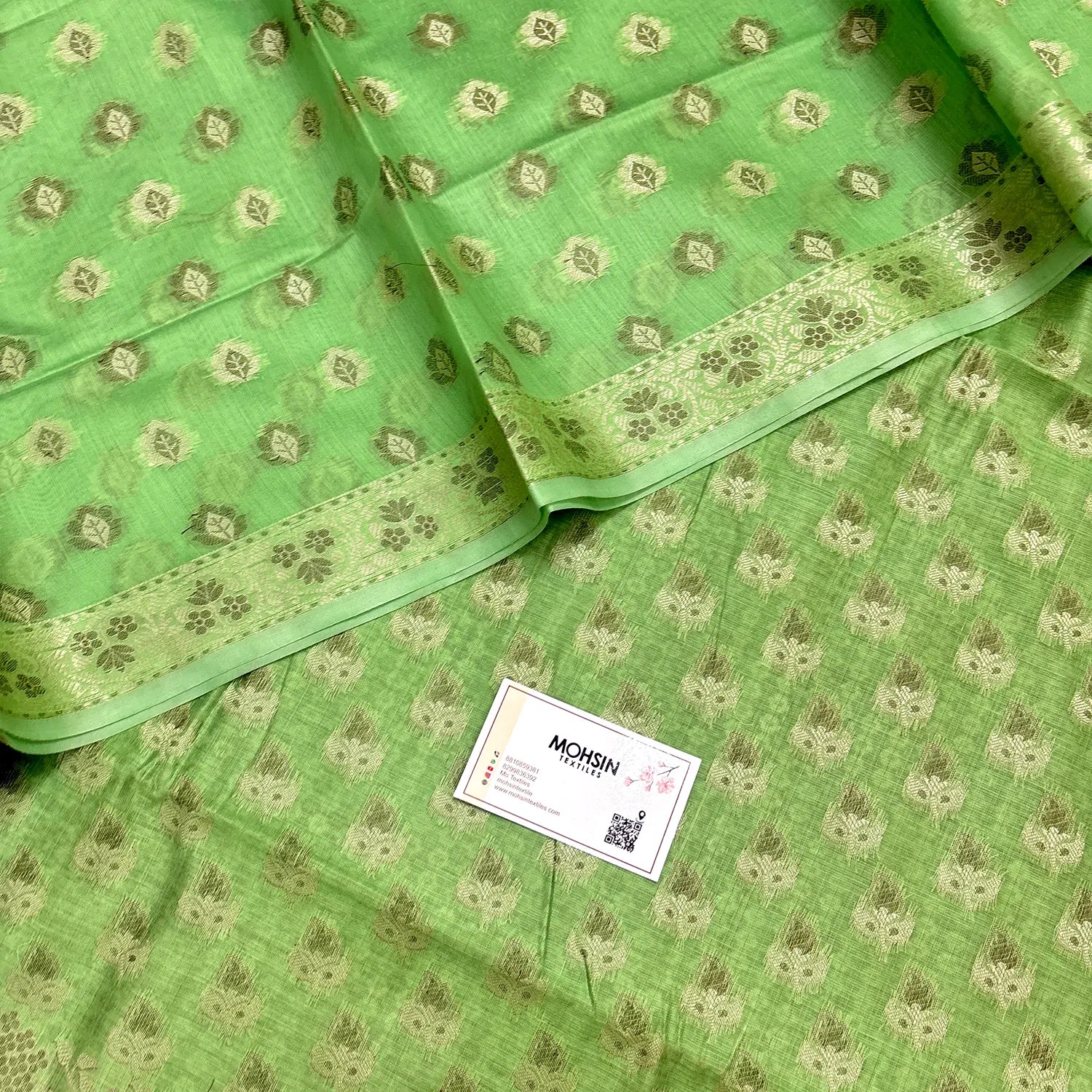 Pista Angoori Buti Cotton Silk Banarasi Suit