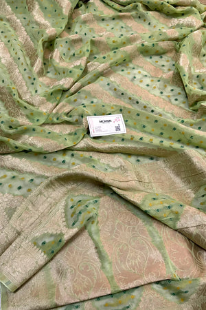 Pista Bandhej Georgette Silk Banarasi Saree