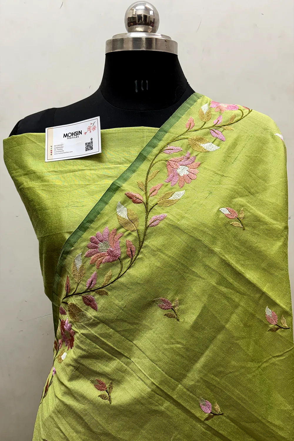 Pista Embroidery Banarasi Silk Saree