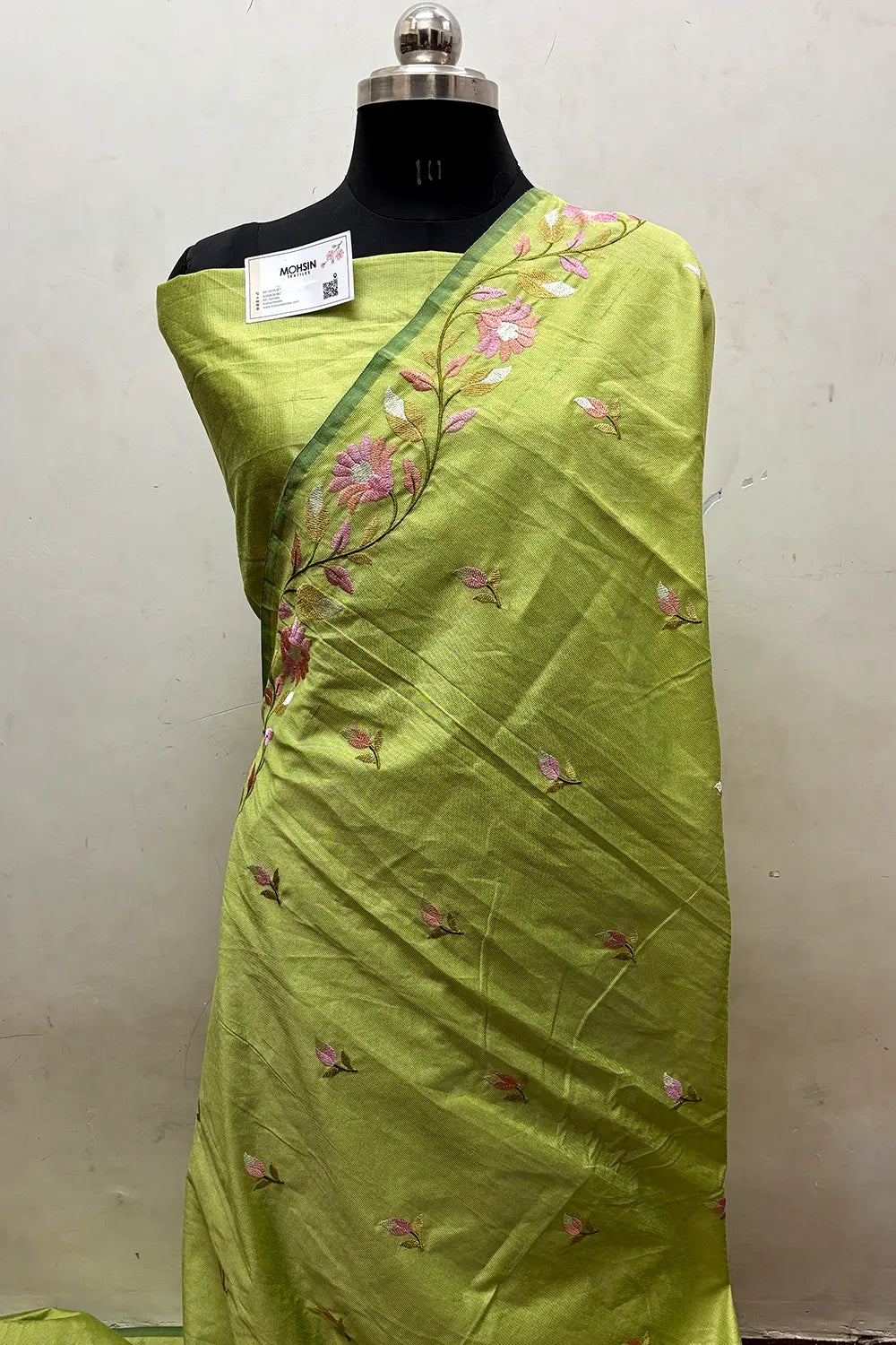 Pista Embroidery Banarasi Silk Saree
