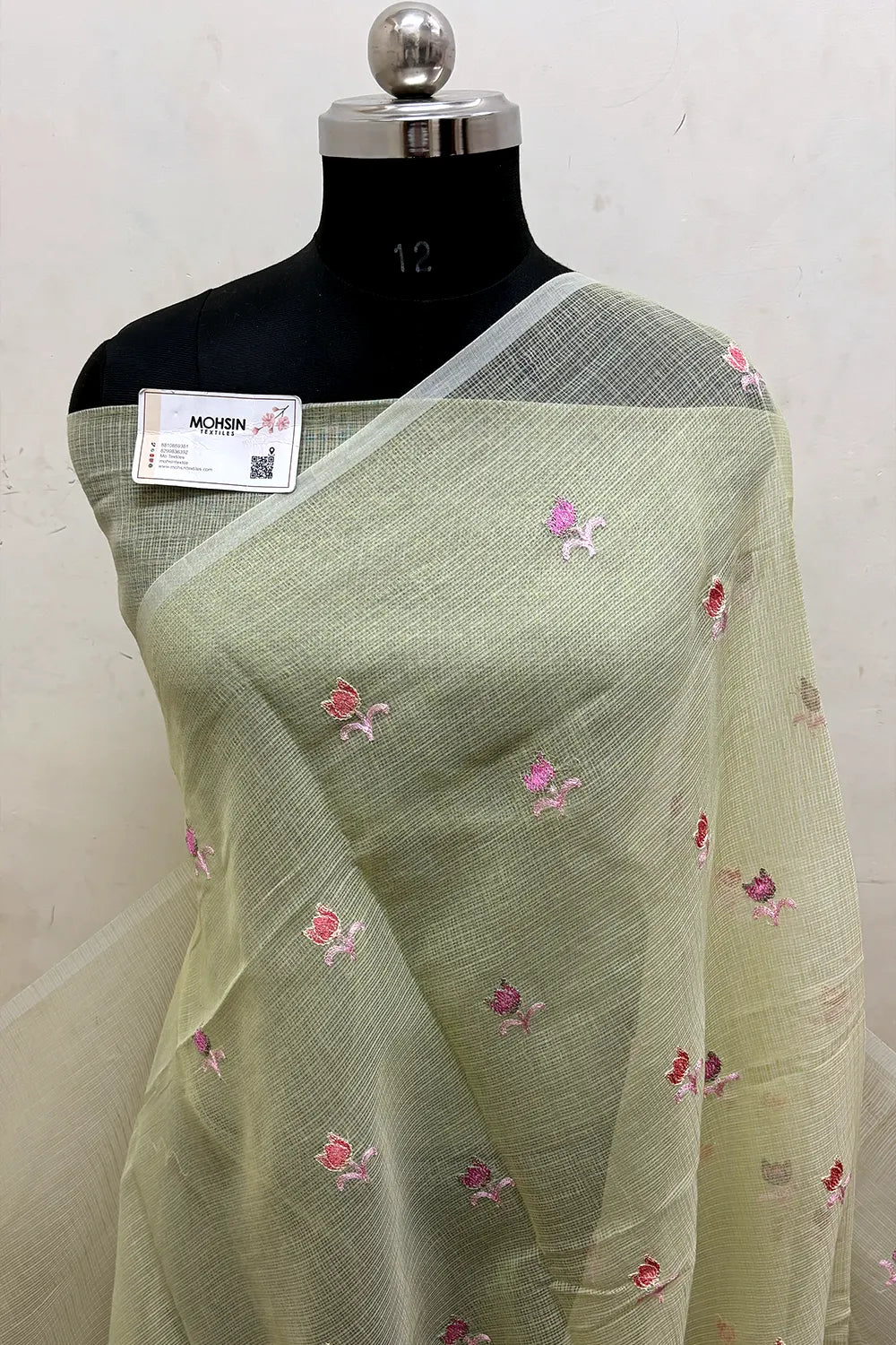 Pista Embroidery Lilen Silk Banarasi Saree