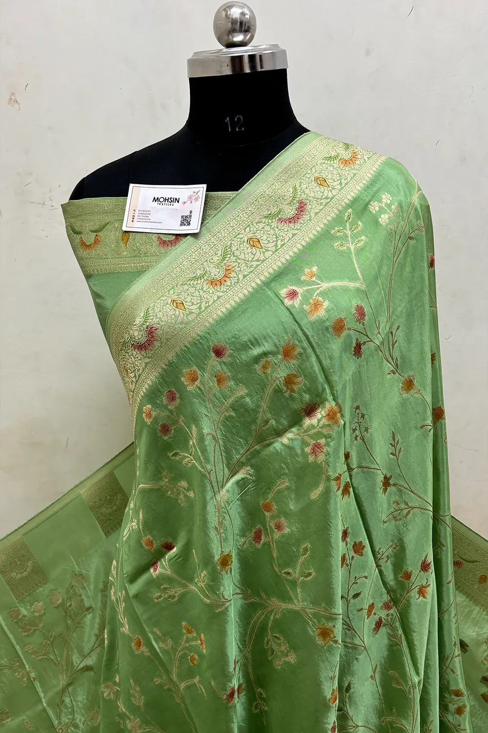 Pista Zari Georgette Silk Banarasi Saree