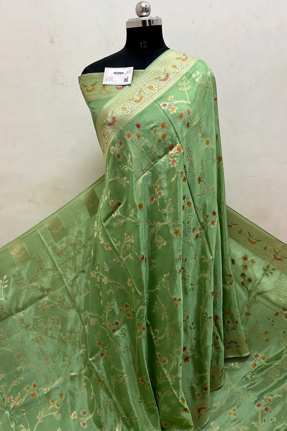 Pista Zari Georgette Silk Banarasi Saree