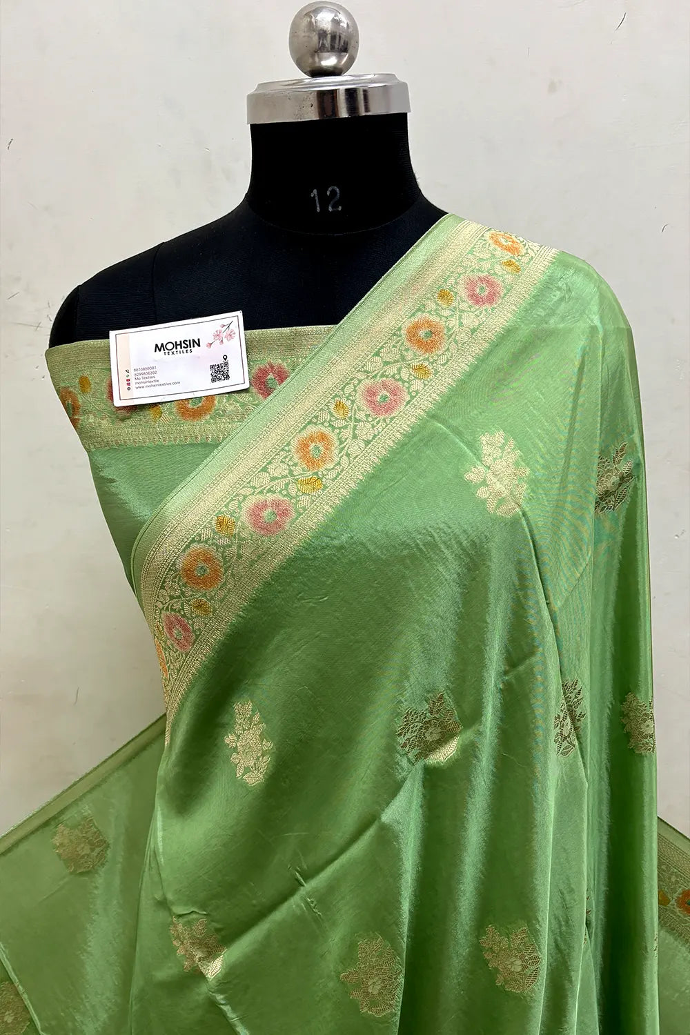 Pista Zari Georgette Silk Banarasi Saree
