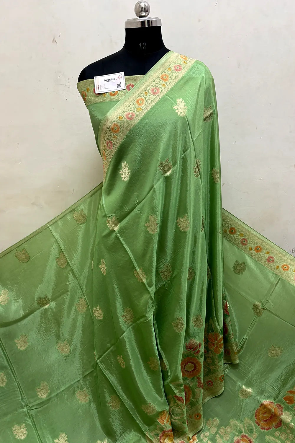 Pista Zari Georgette Silk Banarasi Saree