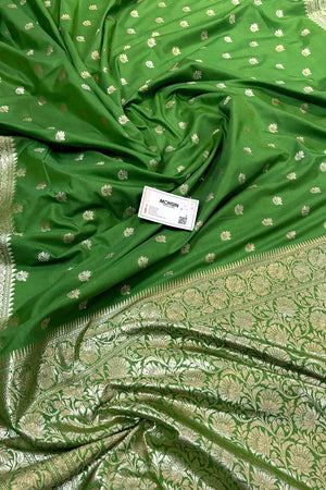 Pista Ghonga Buti Katan Silk Banarasi Saree