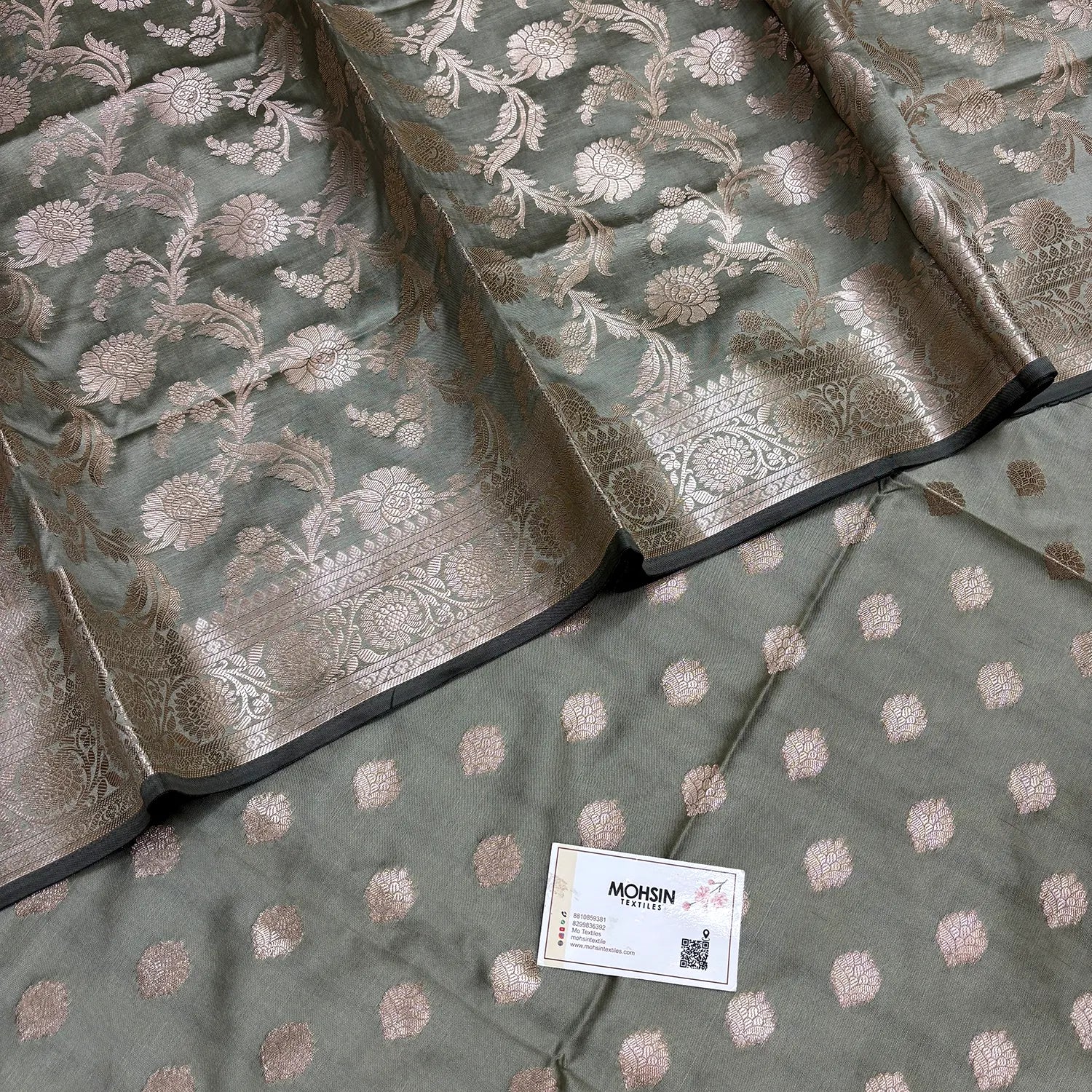 Pista Grey Kiyari Semi Katan Silk Banarasi
