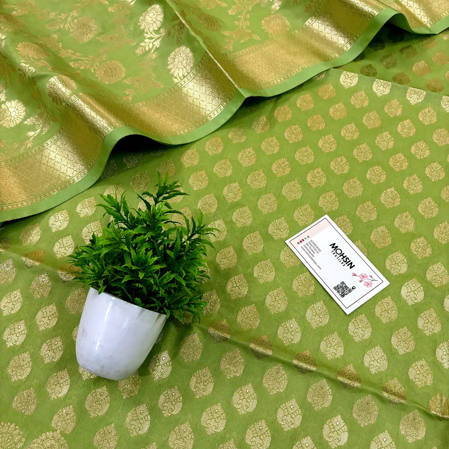 Pista Gumbad Buti Katan Silk Banarasi Suit