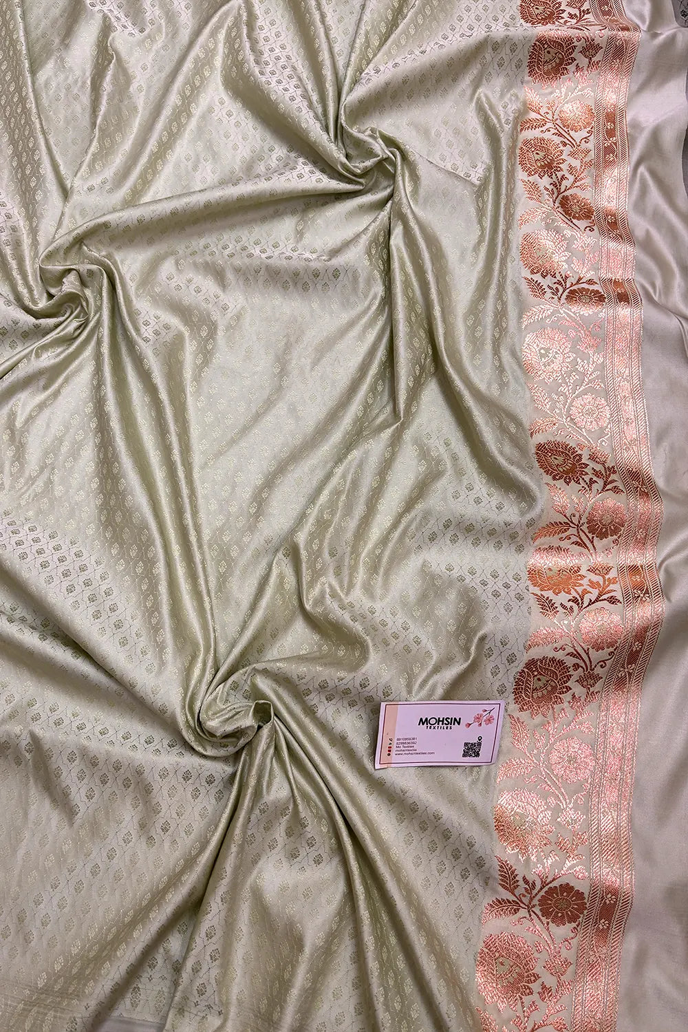 Pista Heera Jaal Katan Mashru Silk Banarasi Saree