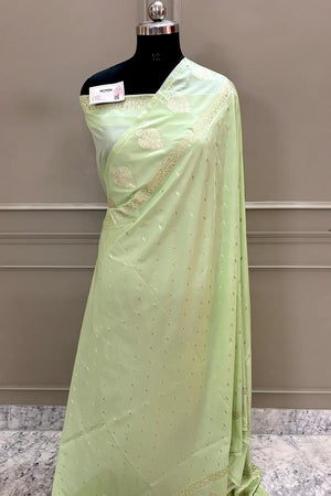 Pista Hukum Buti Katan Silk Banarasi Saree