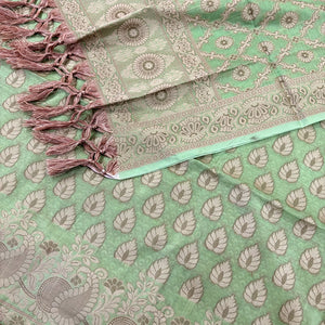 Pista Kacchi Carry Patta Cotton Silk Banarasi Suit