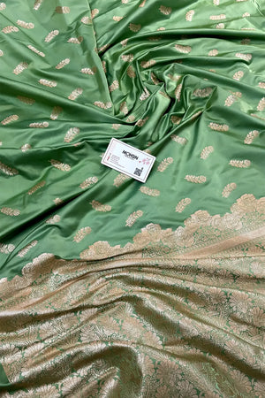 Pista Kanak Buti Katan Mashru Silk Banarasi Saree