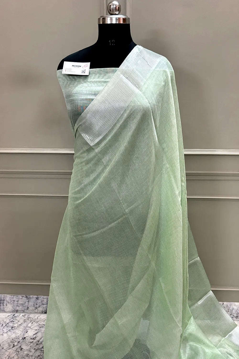 Pista Linen Silk Banarasi Saree