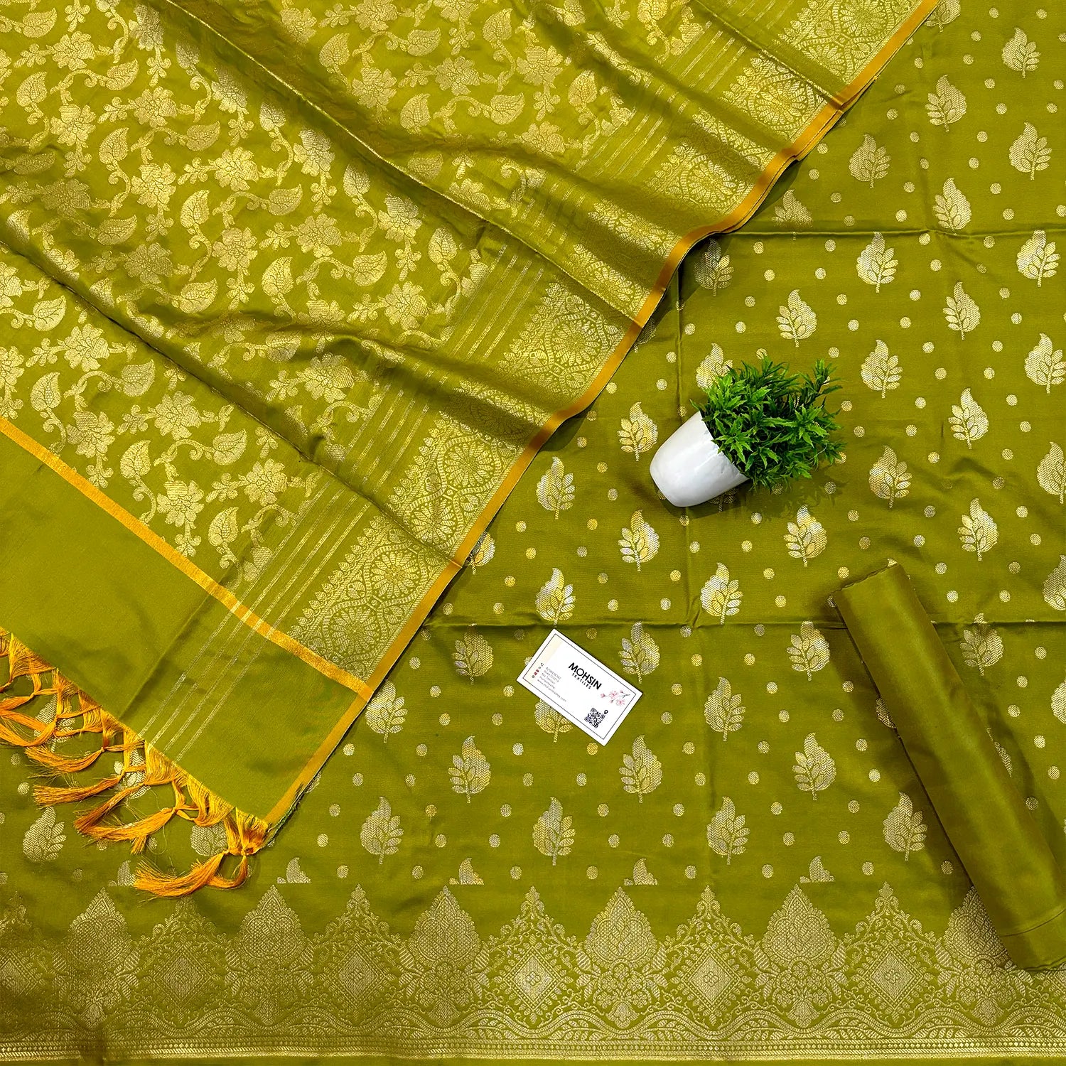 Pista Pankh Buti Satin Silk Banarasi Suit