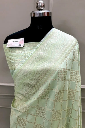 Pista Pi Jaal Katan Silk Banarasi Saree