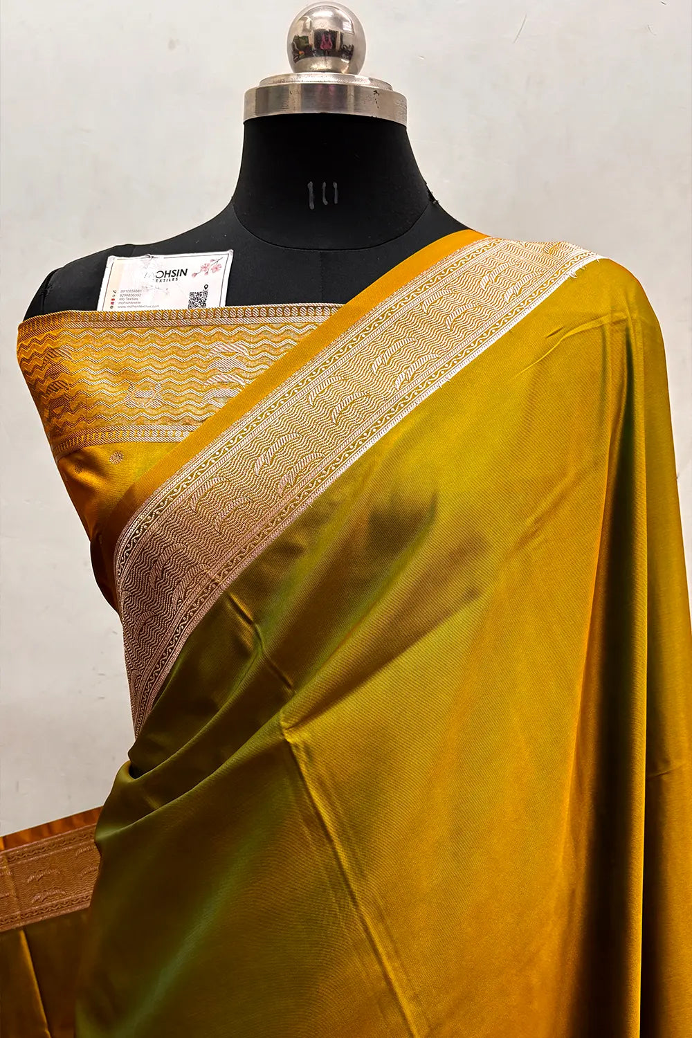 Pista Plain Ghat Katan Silk Banarasi Saree