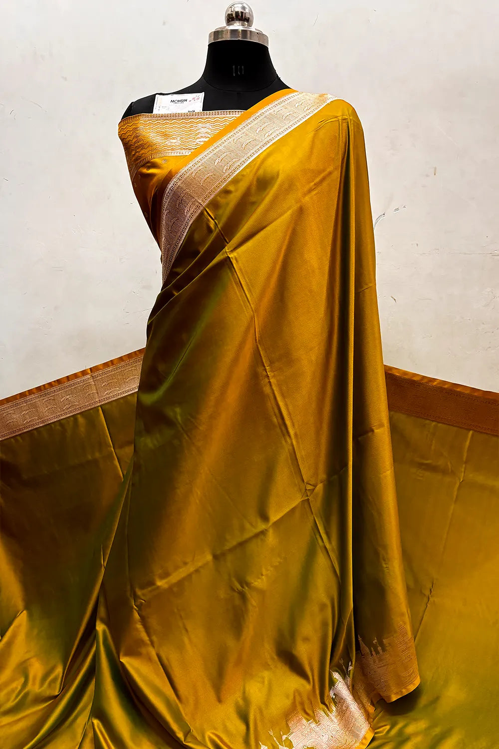 Pista Plain Ghat Katan Silk Banarasi Saree