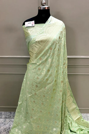 Pista Quantum Jaal Katan Silk Banarasi Saree