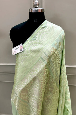 Pista Quantum Jaal Katan Silk Banarasi Saree