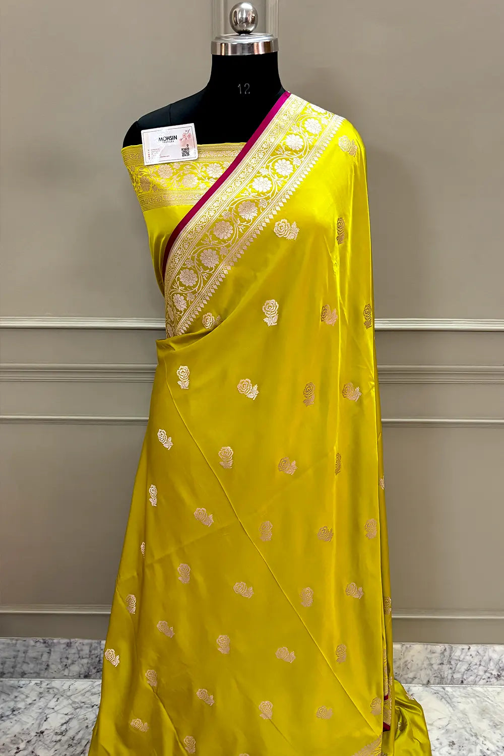 Pista Rose Buti Katan Silk Banarasi Saree