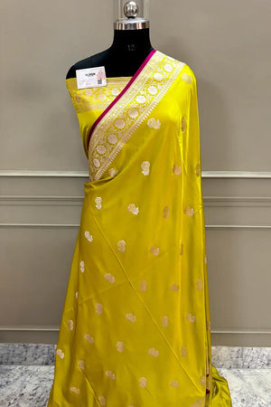 Pista Rose Buti Katan Silk Banarasi Saree