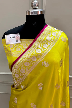 Pista Rose Buti Katan Silk Banarasi Saree