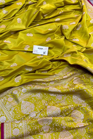 Pista Rose Buti Katan Silk Banarasi Saree